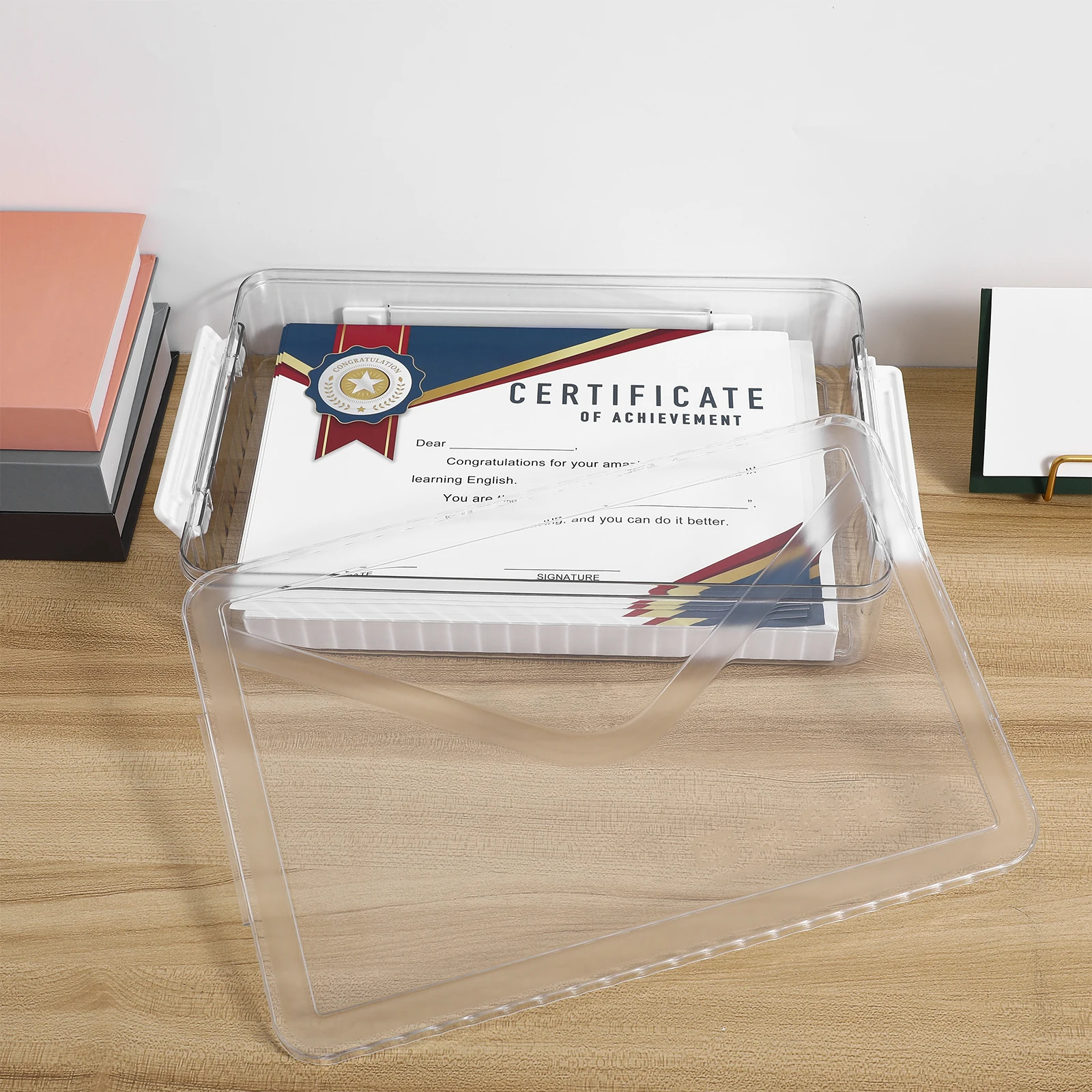 

1pcs Large Capacity Transparent Plastic Document Box Clear Organizer Certificates Photos Scrapbook Paper Portable Handle Storage