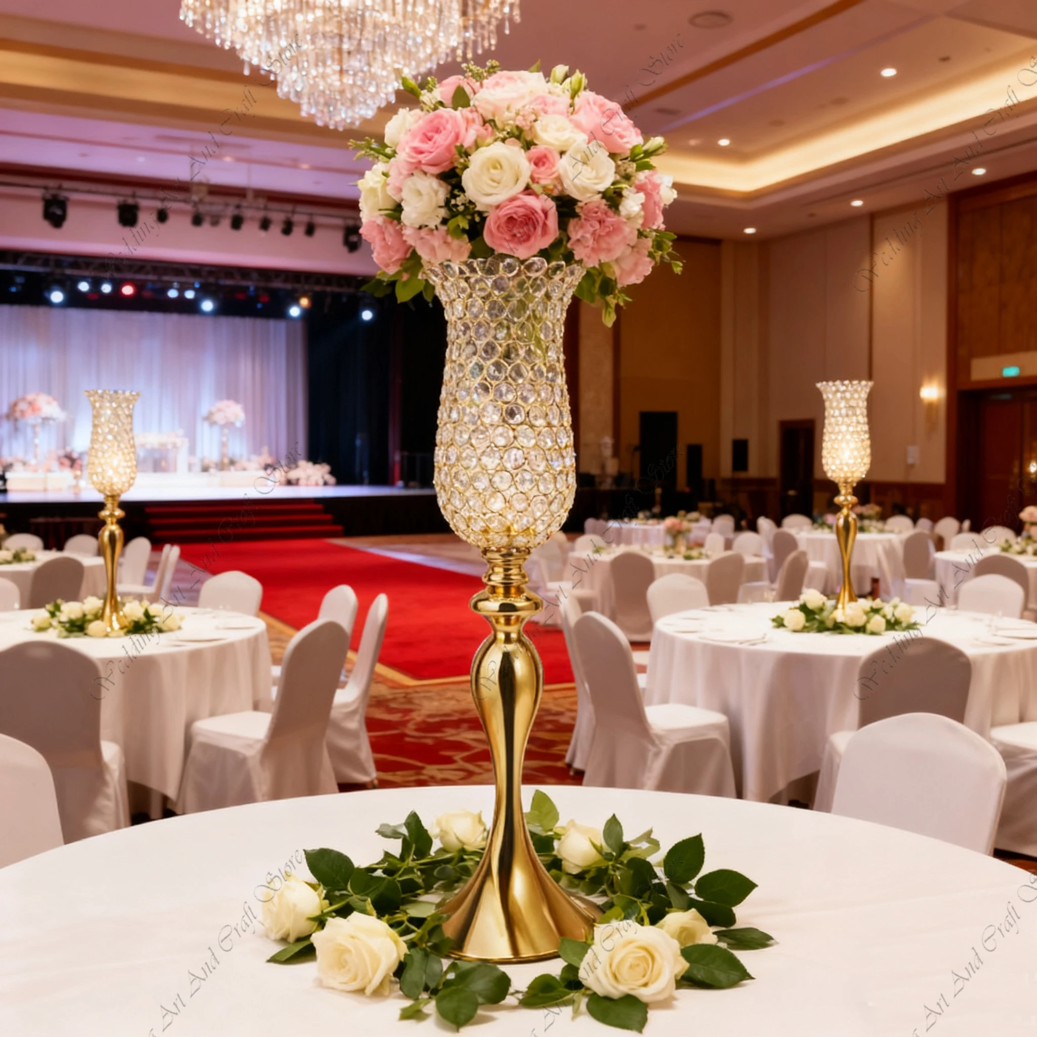 5pcs f30 60-100cm Metal Acrylic Crystal Goblet Wed Decor Candelabra Wedding Road Lead Prop Table Centerpiece Flower Pot ivy 488