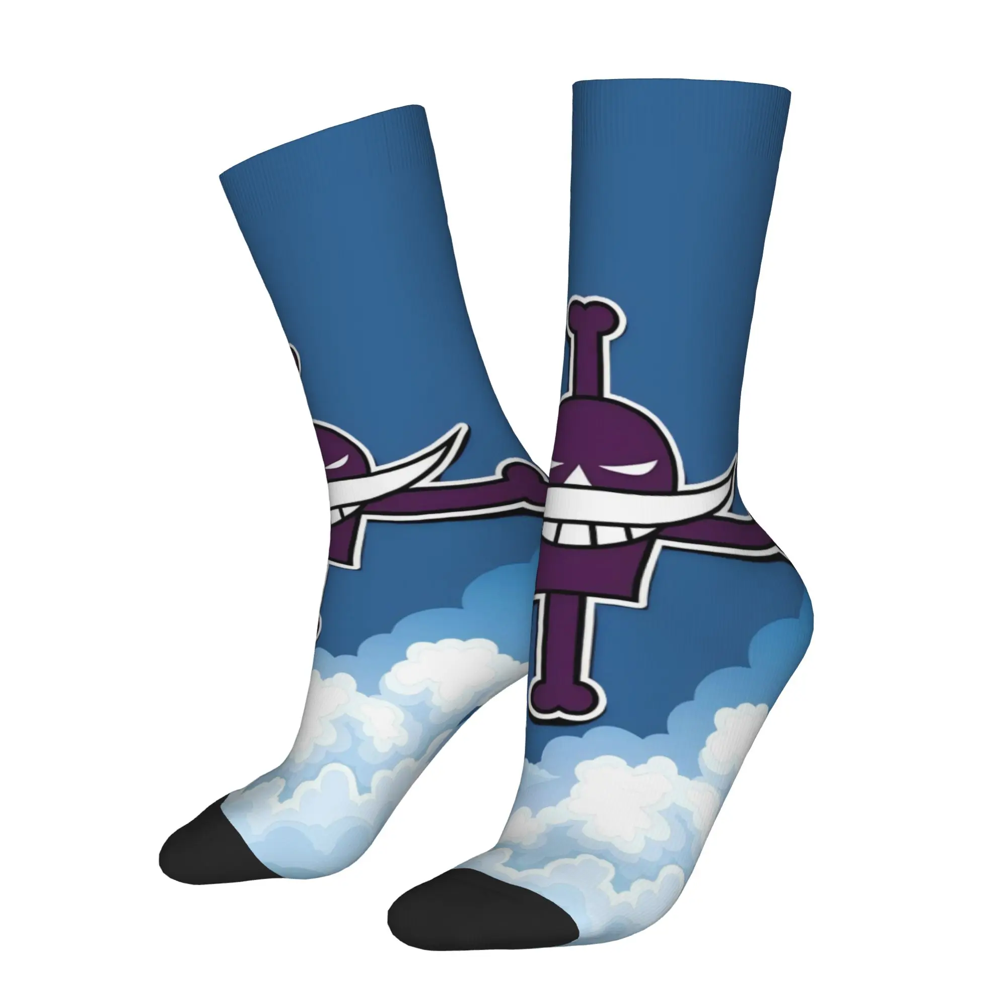 Funny Sock One Piece Whitebeard Pirates Logo in the cloud Harajuku Quality Pattern Printed Men Socks Novelty Men's Socks