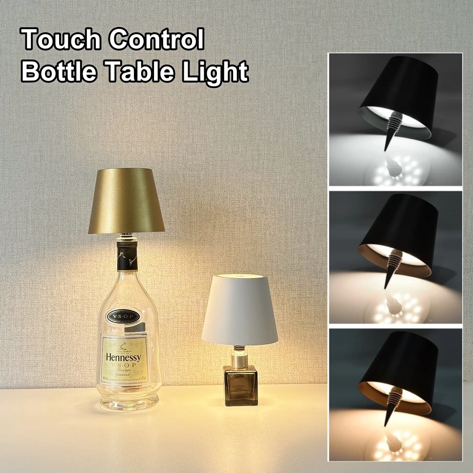 Creative Touch Control LED Wine Bottle Lamp Vases Decor Table Lamp Rechargeable Ambient Night Light for Bar Club Cafe Hotel Home