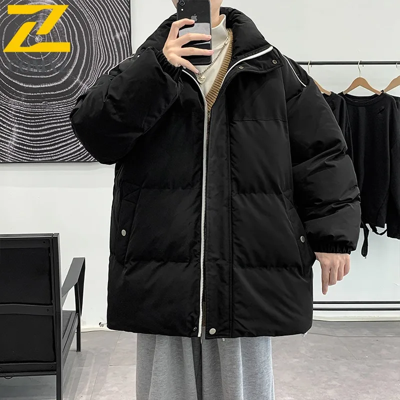 COMXZ Men Cotton-Padded Down Jacket Autumn Winter Ins Hong Kong Style Trendy Brand Loose Fit Plus Size Bread Stand Collar  Coat