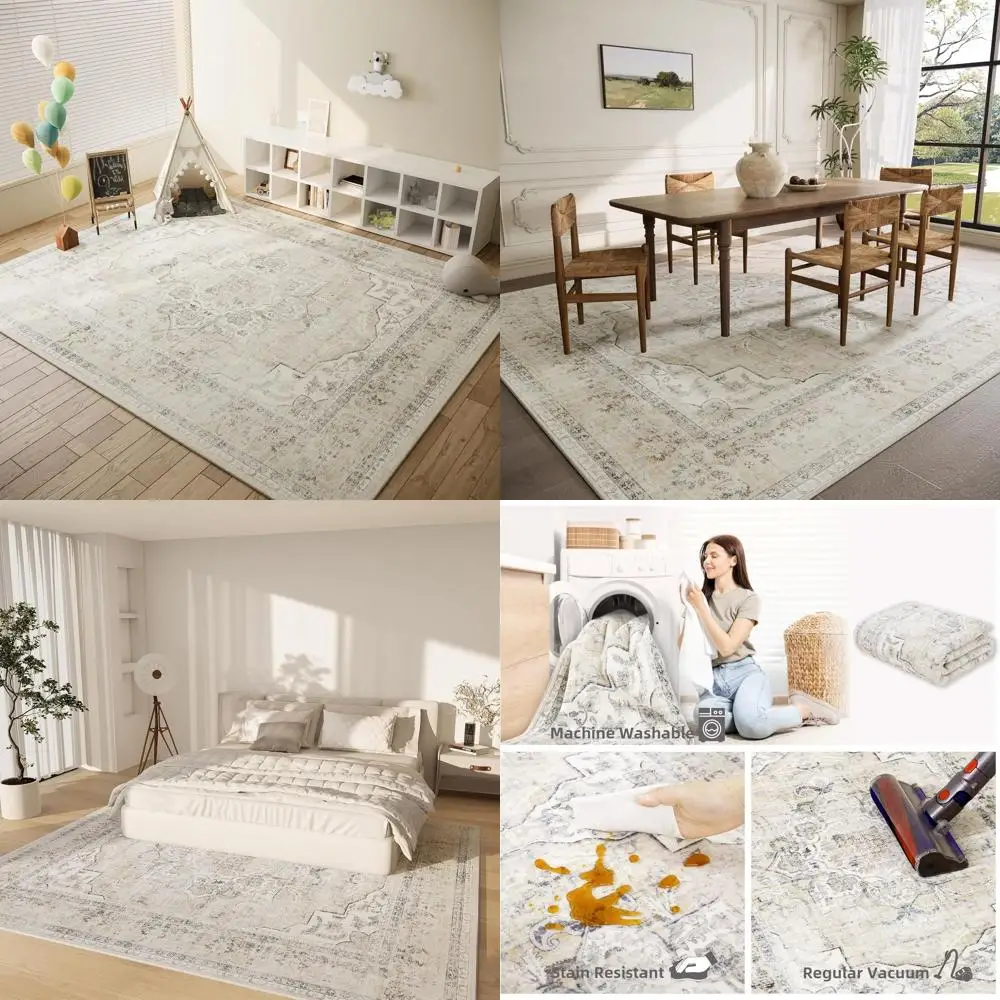 

Stain-Resistant 5x7 Vintage-Style Area Rugs for Living Rooms, Bedrooms, and Kitchens with Non-Slip Low Pile