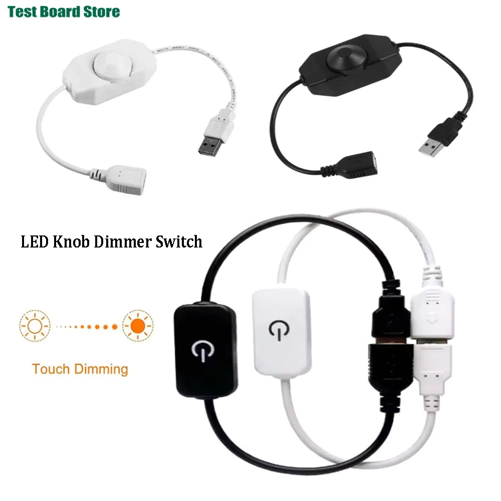 

1PCS DC 5V LED Knob Dimmer Switch USB Female To Male Extension Cord with Rotary ON OFF Controller White Black Strips Lights
