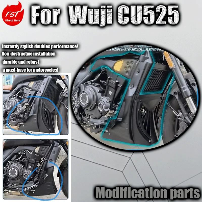 For Wuji CU525 Modification: Lower fairing, engine underbody support plate, tray, decorative cover, and special accessories