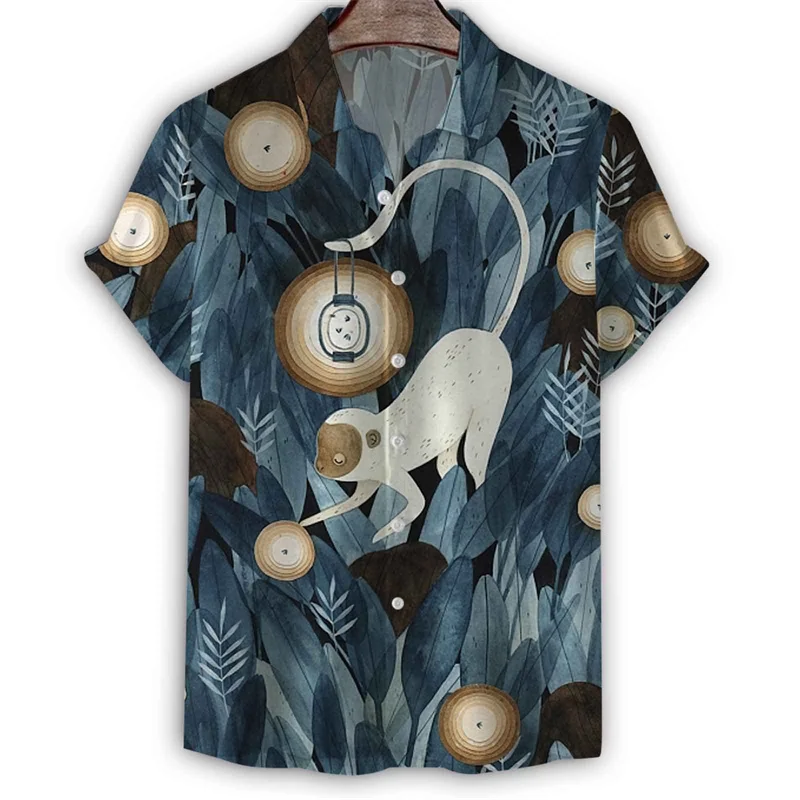 Camisa hawaiana con estampado 3d de flores para hombre, camisetas de manga corta con solapa, blusa con botones y patrón de animales de calle Harajuku, moda de verano