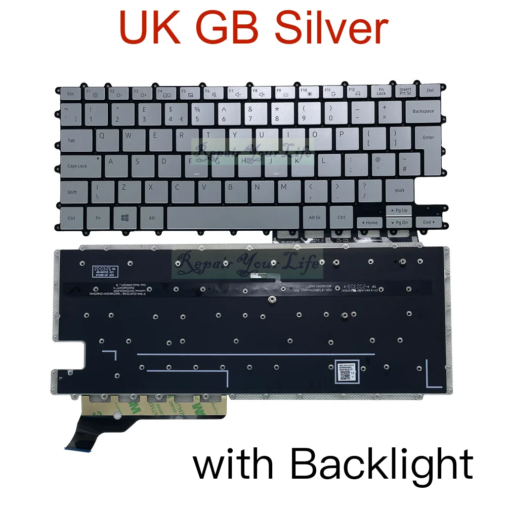 UK Korean German Backlit Keyboard for Samsung Galaxy Book NP930QCG NT930QCG, NP 930QCG, NT 930QCG K01 K02 BA59-04427B NSK-87ABN