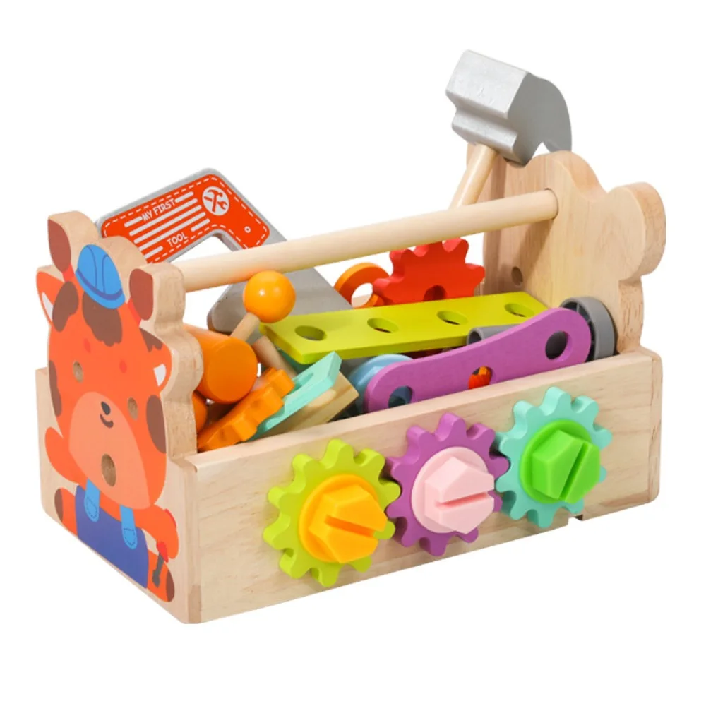 

Wood Kids Wooden Tool Box Toy Toolbox Pretend Play Tools Puzzle Disassembly Set Assembly Early Education Simulation Repair Tool
