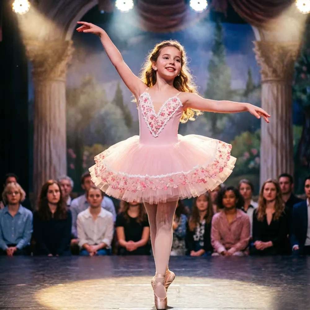 

Pink Floral Ballet Tutu Dress for Girls Professional Swan Lake Dance Costume Kids' Ballet Performance Wear Women's Ballerina