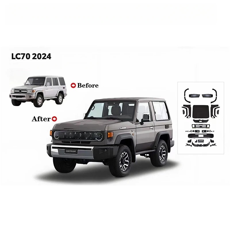 

Комплект обвесов ABS для обновления Toyota Land Cruiser Prado FJ70 75 79 LC76 2002-2022 годов, включая передний и задний бамперы, капот, крылья и защиту колесных арок, модель 2024 года