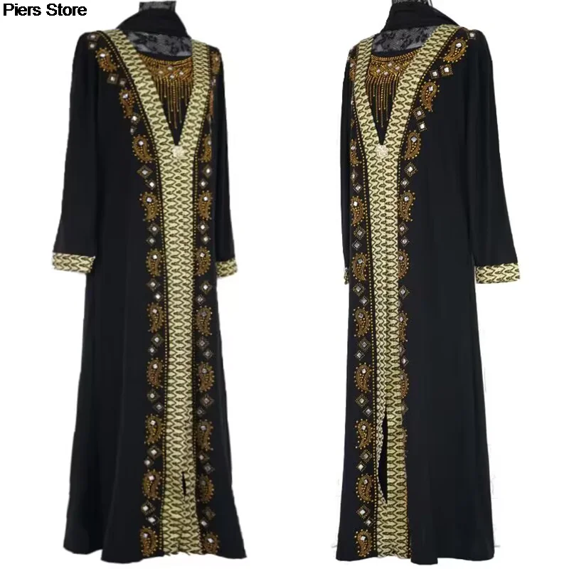 Middle East Duibai Arab Ramadan Prayer Lace Polka Stiching Elegant Abaya Belt Dress New Muslim Robe Islamic Clothing for Women