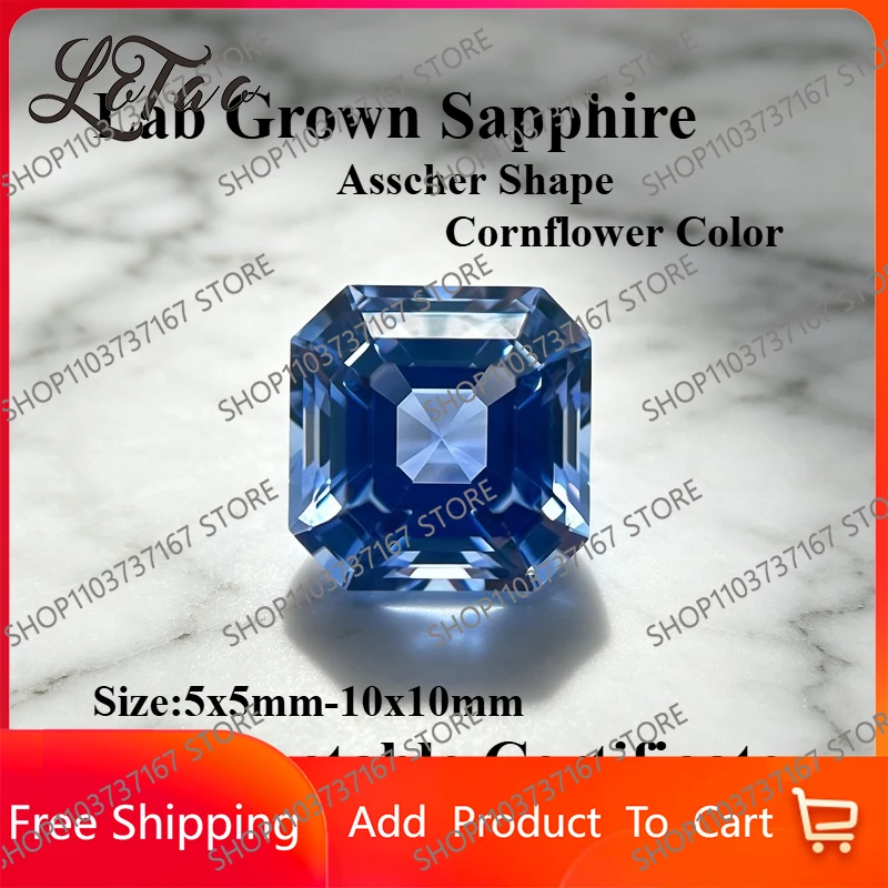 

High Quality Lab Grown Sapphire Asscher Shape Cornflower Color Charms Gemstone for DIY Jewelry Making Selectable Certificate