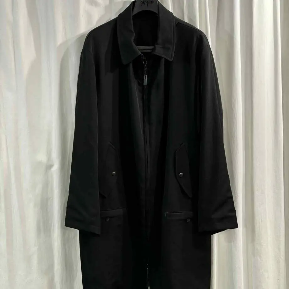 TOP-YAMAMOTO ® Black mid-length trench coat for men, a trendy and high-end Korean-style commuter jacket