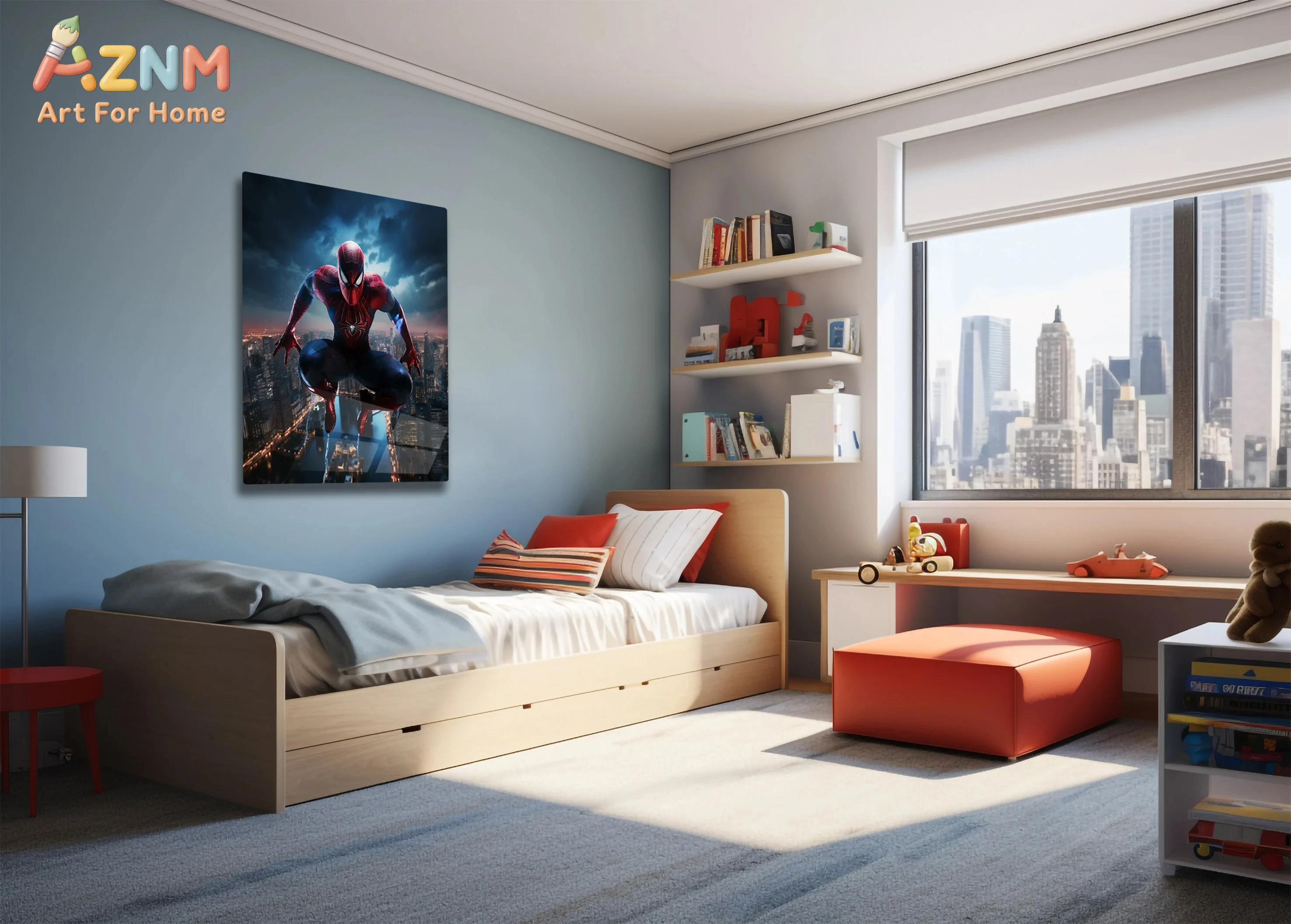 Spiderman Printed Metal Canvas Wall Decor, Marvel Super Hero , Avengers Spiderman Art, RGB Led Wall Painting Metal