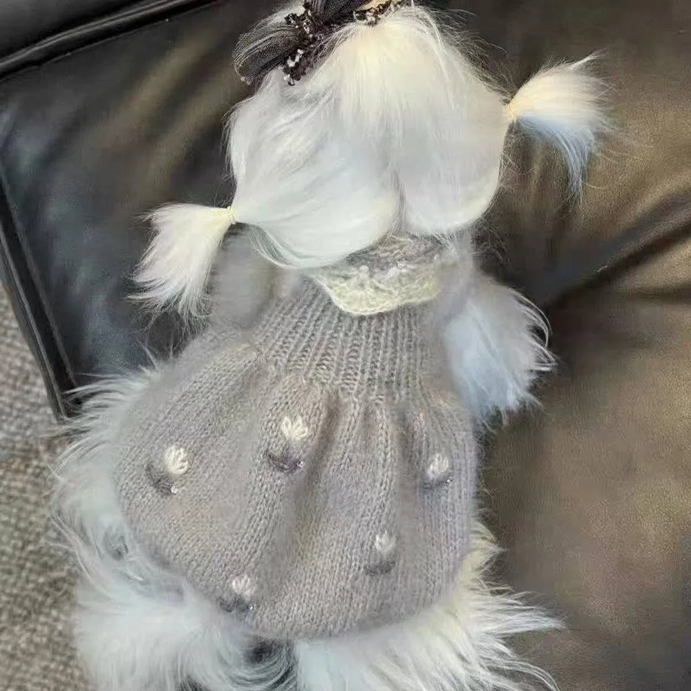 Puppy Tulip Sweater Teddy Winter Warm Clothes Bichon Frise Sweet Knit Trendy Dog Pullover Pet Supplies