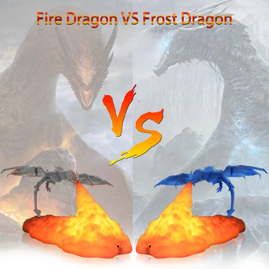 

3D Printed Ice Fire Dragon Night Light Unique Creative Ornaments Electronic LED Lamp Halloween Children Gift Bedroom Decoration