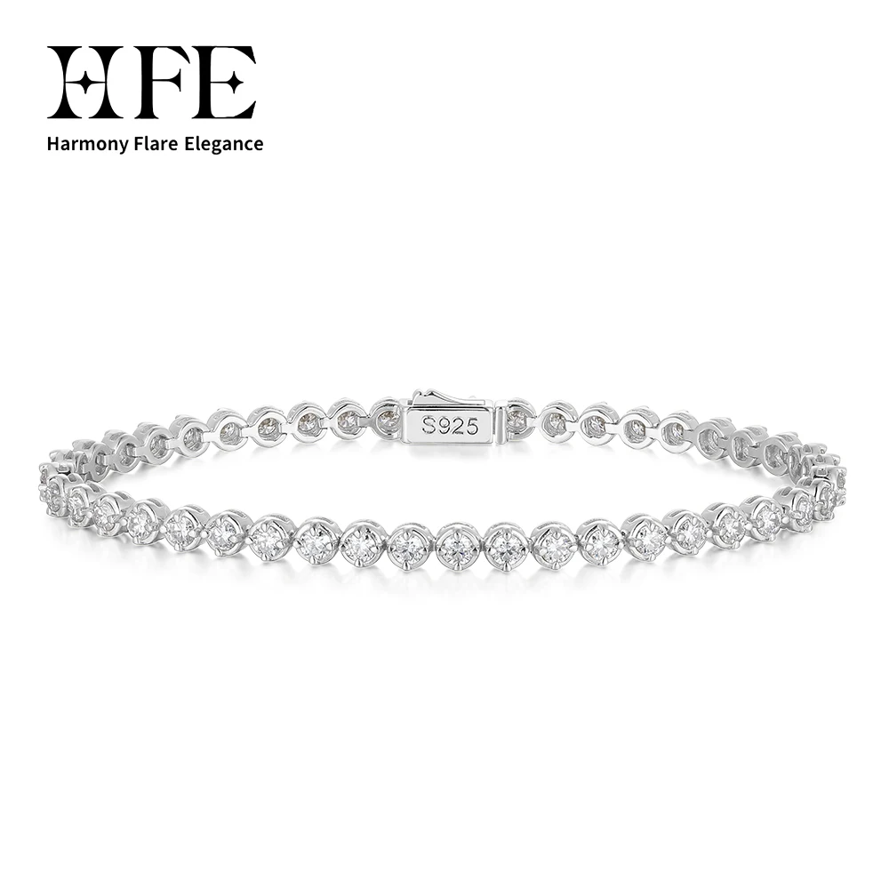 

Браслет HFE с круглыми муассанитами 2,5 мм, из стерлингового серебра 925 пробы, теннисный браслет с лабораторными бриллиантами, роскошное ювелирное украшение, подарок для женщин