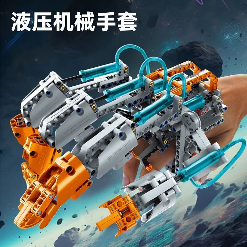 

2025 New Hydraulic Mechanical Gloves Wearable Kids Arm Building Blocks Toy Educational Puzzle Gift for Boys