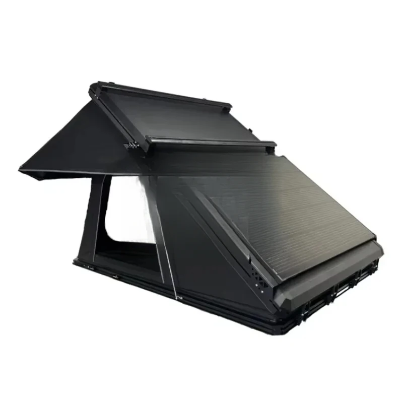 High Quality 3-4 Person Triangle Aluminum Hard Shell Rooftop Tent With Solar Panel Outdoor Camping Gear view 3