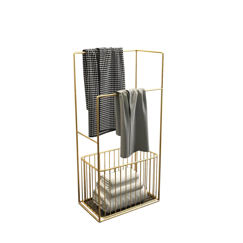 Golden Metal Storage Rack - Nordic Modern Iron Towel and Laundry Organizer, Chic Bathroom Accessories, Practical Solution