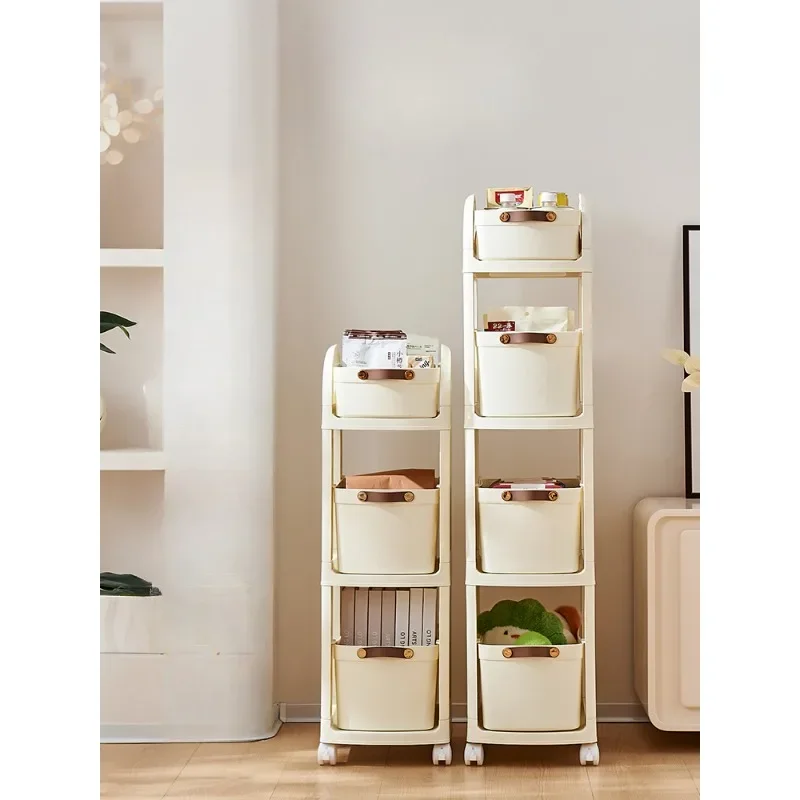 Cream Style Multi Layer Shelf Living Room Kitchen Crevice Storage Cabinet Children's Toy Sorting Box Wheeled Snack Cart