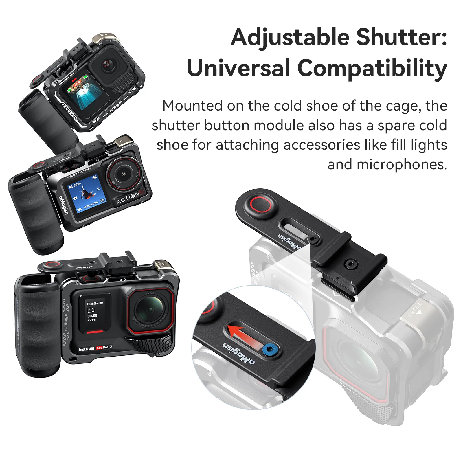 Kit impugnatura aMagisn Xplorer per serie Insta360 Ace, impugnatura per fotocamera in plastica ABS con pulsante otturatore per accessori Insta 360 Ace Pro 2