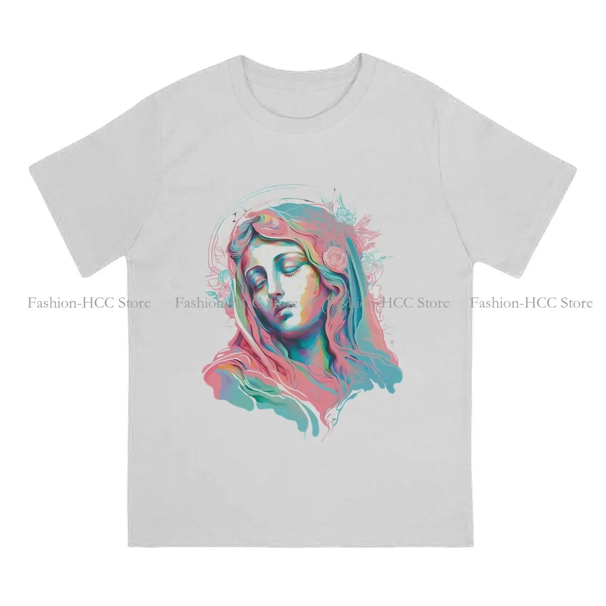 Pastel Graphic Polyester TShirt Virgin Mary Style Tops Casual T Shirt Men Tee