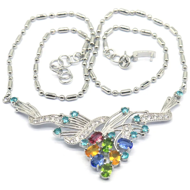 

70x28mm Multi Color 13g Smokey Topaz London Blue Topaz Aquamarine Citrine Tourmaline Peridot CZ Silver Necklace 19.5-20.5inch