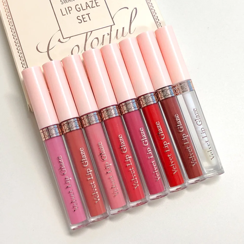 8PCS 스완스 벨벳 리퀴드 립스틱 세트 매트 방수 롱래스팅 립 글로스 색상 일상 파티 메이크업 선물용