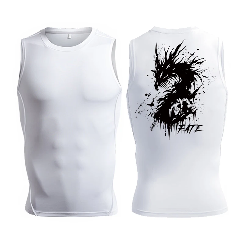 Fate Sword Print Sleeveless Compression Shirt for Men Athletic Quick Dry Tank Tops Gym Workout Running Baselayers Undershirts