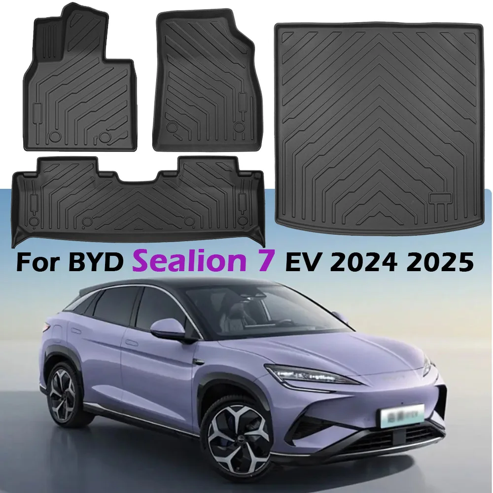 

For BYD Sealion 7 EV 2024 2025 TPE Floor Mats Cargo Liner All Weather Left Rudder Waterproof Set BLACK Accessories