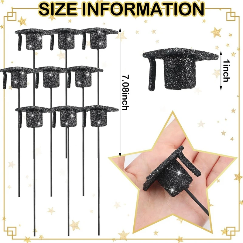 ABHS-36 Pcs Graduation Cap Glitter Picks Foam Hat Picks For Grad Party Table Centerpiece Vase Filler Decoration view 6
