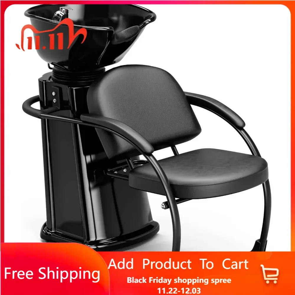 Backwash Shampoo Bowl and Chair Set, Shampoo Station with Adjustable Bowl for Home, Professional Hair Washing Unit