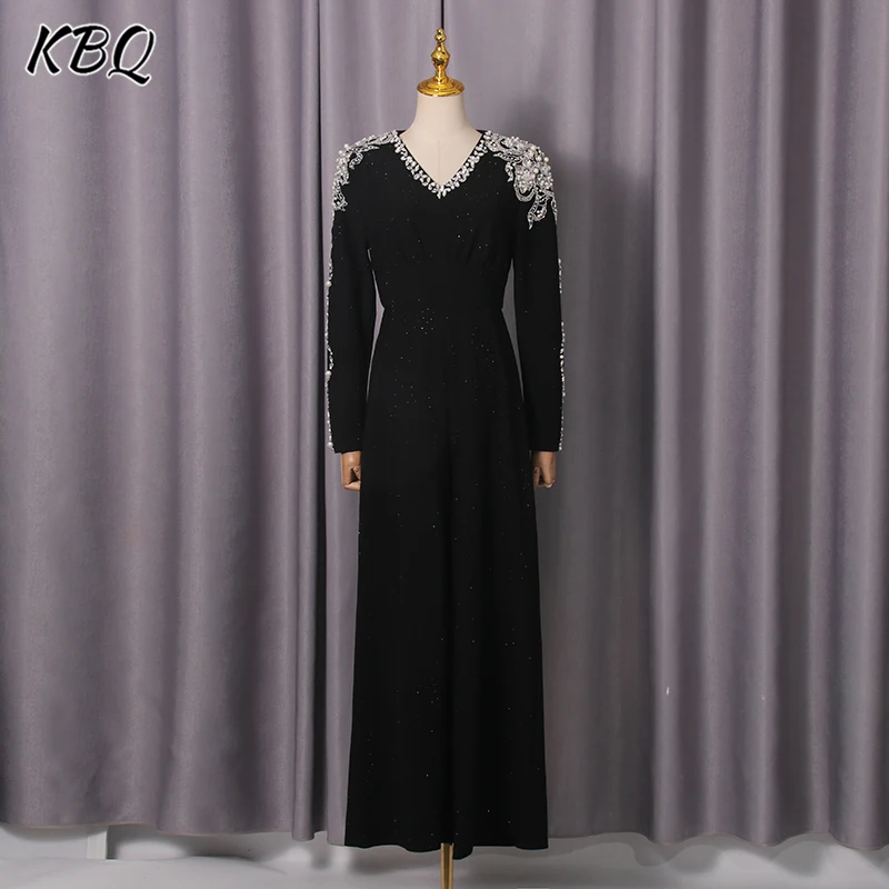 

KBQ Элегантный утягивающий комбинезон с бриллиантами для женщин, повседневный комбинезон с v-образным вырезом и длинными рукавами и высокой талией, женский комбинезон во французском стиле, новинка