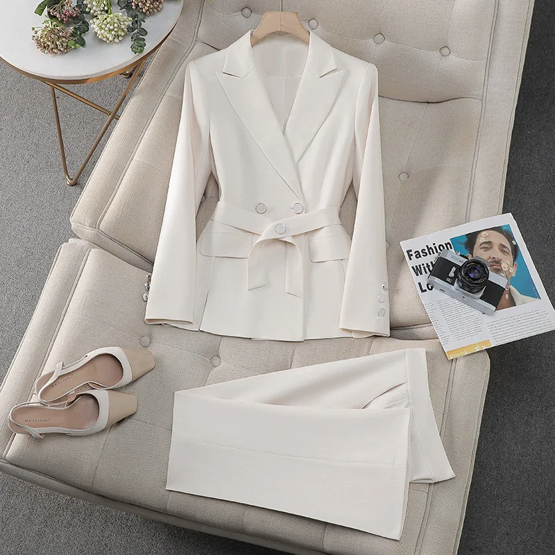 2025New Spring Autumn Winter Pink Small Suit Collar Women Long Sleeve Professional Pants Set Workwear High-end Elegant