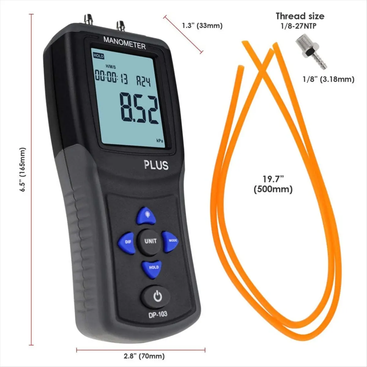 A46U Manometer Digital Electronic Handheld Differential Pressure Gauge Air Pressure Meter Barometer with Backlit Display