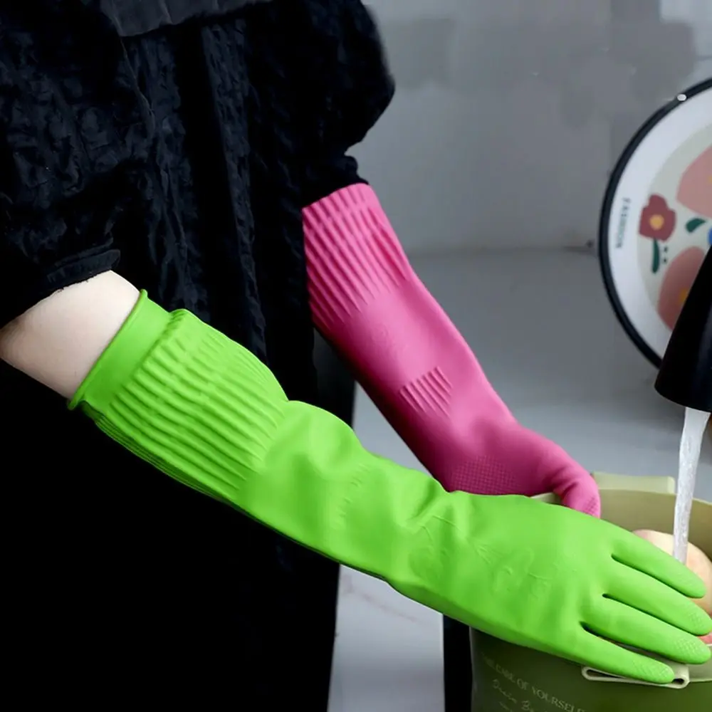 1 Pair Durable Rubber Gloves Kitchen Gloves for Washing Dishes Long Thick Protective Cleaning Gloves for Woman Dishwashing