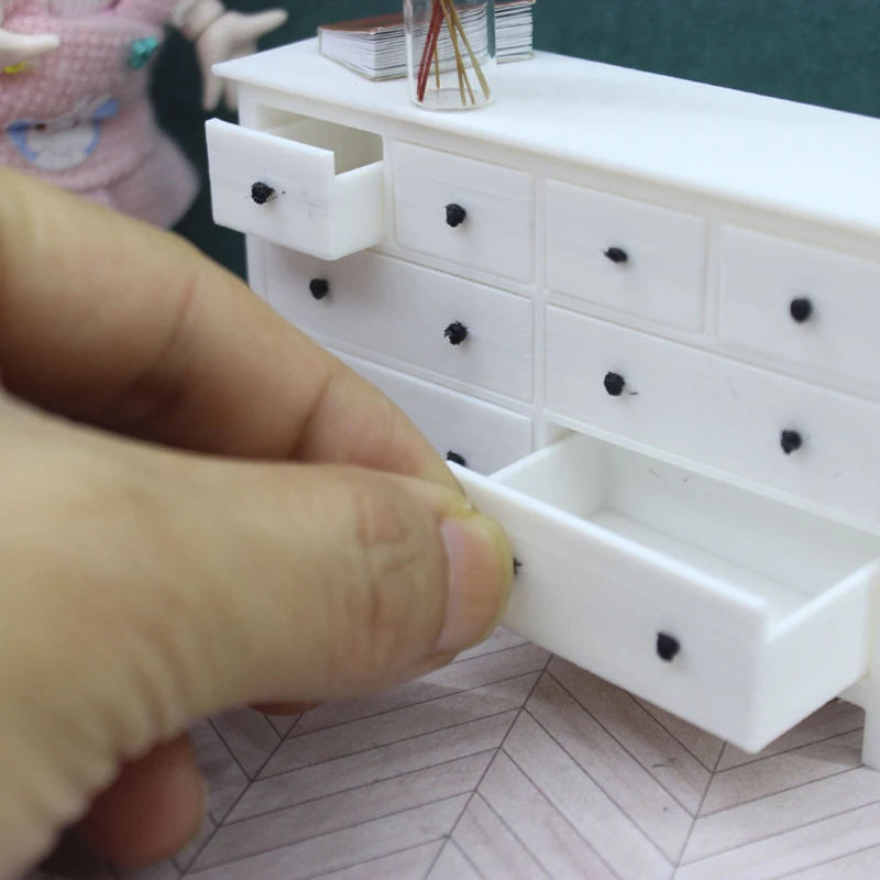 1:12 Dollhouse Mini Cupboard Storage Cabinet Model Doll Chest Drawers Furniture Decor Dolls House Accessories Micro Scene Decor