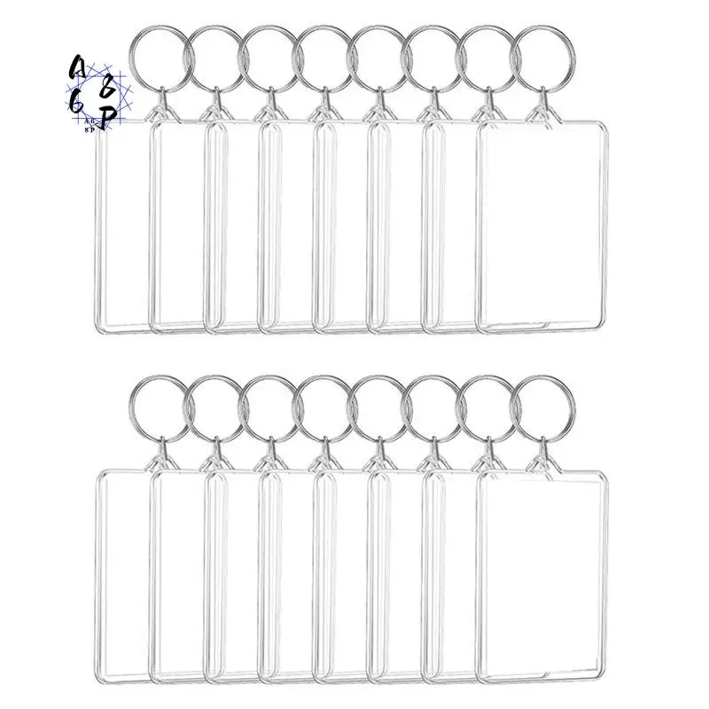 A68P-16PCS Acrylic Photo Frames Keychain Holder Photo Insert Blank Keyring For DIY Craft 2.2 X 3 Inch