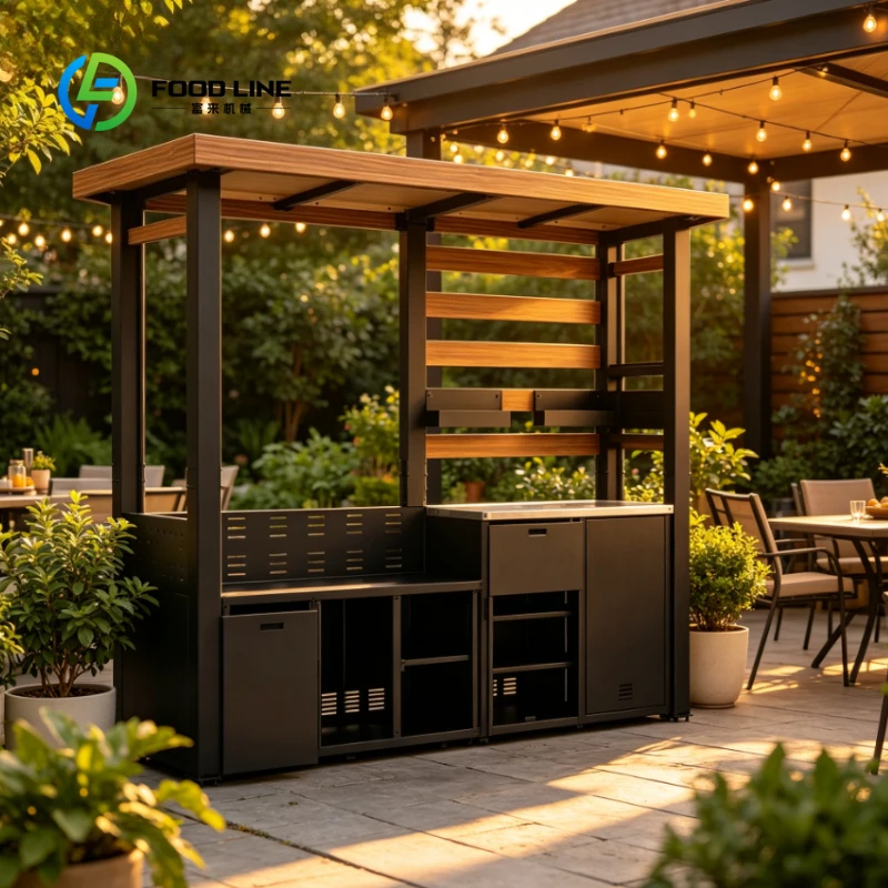 Customized Stainless Steel Outdoor Kitchen Set-Compact Grill Station Waterproof Cabinets Aluminum Roof for Backyard Patio Garden