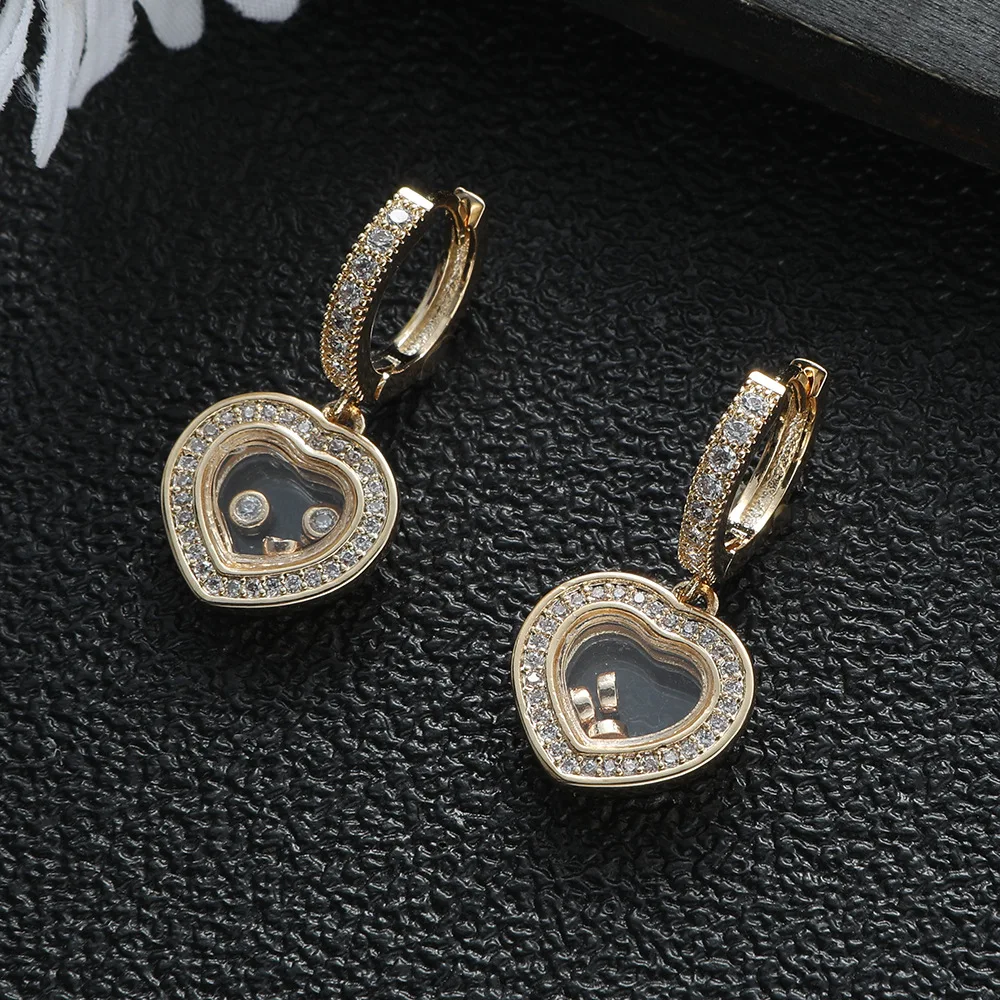 Hot Sale 18K Real Gold Plating Luxe Koper Ingelegde Zirkoon Hart Oorringen Elegante Sweet Dames Koreaanse Sieraden Oorbellen