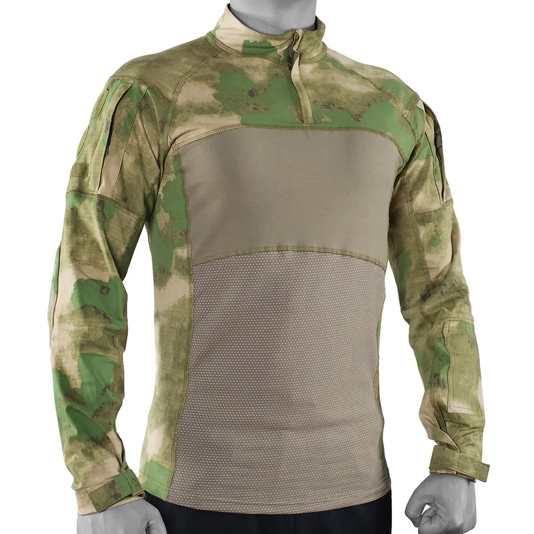Camisa de camuflaje táctica 1/4 de manga larga transpirable de secado rápido Multicam algodón al aire libre elasticidad militar ropa de hombre ropa de caza