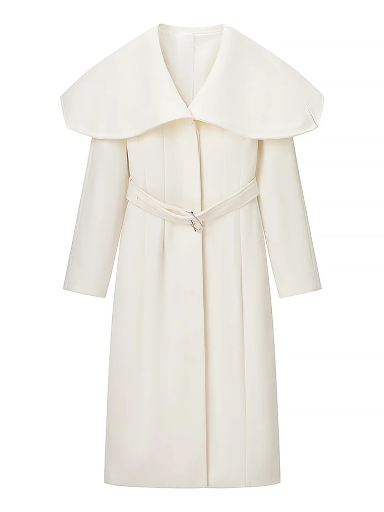 

2025 Faionable Long Sve Woolen Coat with Belt Slimming Large Collar Street Sle Loose Fit Single Button Closure C...