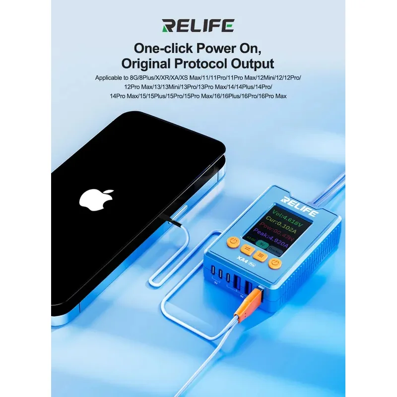 

RELIFE XA4 Pro Кабель загрузки питания для iPhone 8G-16PM 2-дюймовый дисплей с обнаружением данных для ремонта мобильных телефонов Тест материнской платы