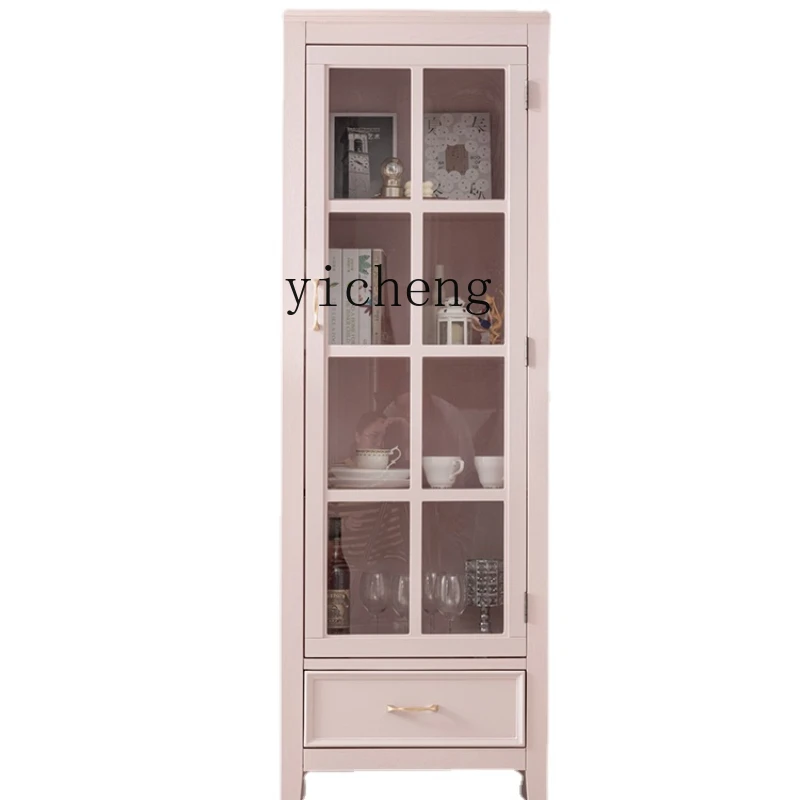 

Zk Solid Wood Single Door Pink Bookcase with Door Storage Bookshelf Simple Glass Cabinet Hand-Made Display Cabinet