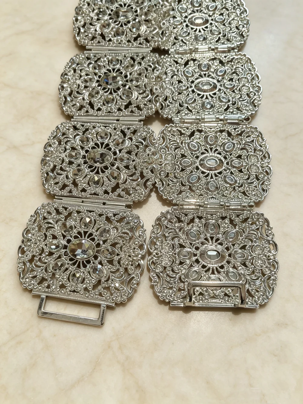 Shiny Silver Bridal Waistband with Hollow out Heavy Drill Luxury Moroccan Ladies Waist Chain Elegant Wedding Accessory
