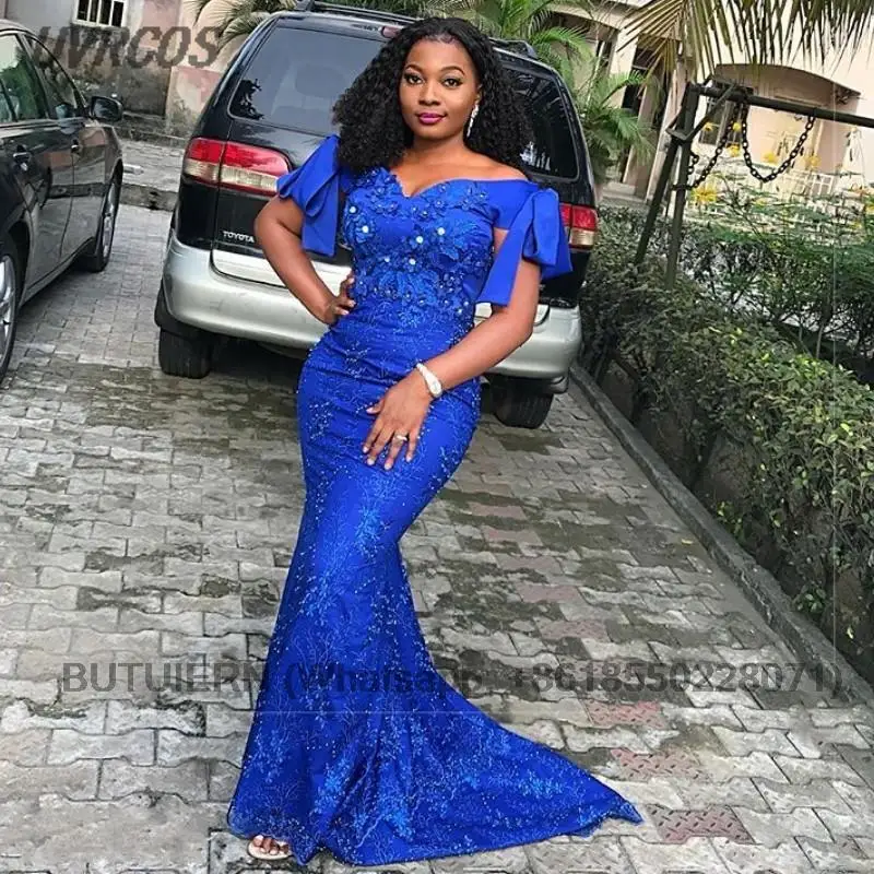 Custom Royal Blue Long Evening Gowns Mermaid Plus Size Evening Dress With Train Vestido De Festa Evening Dresses robe de soiree