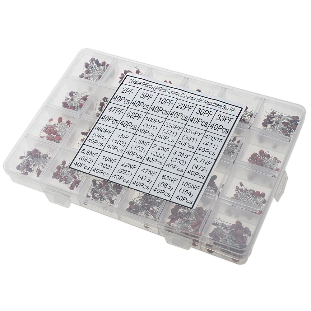 960Pcs/lot Ceramic capacitor Assortment Kit 2PF-100NF 50V 24value*40pcs diy Electronic capacitors