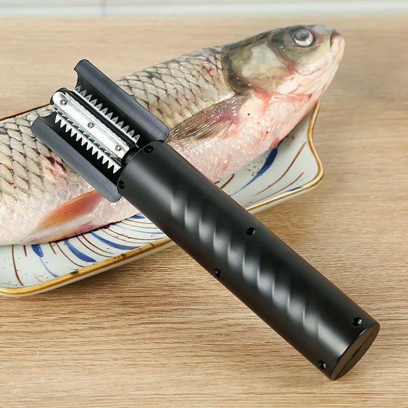 Battery-Operated Electric Fish Descaling Tool with 7,000-Rotation Motor, Serrated Metal Cutting Blade, Protective Cover, and