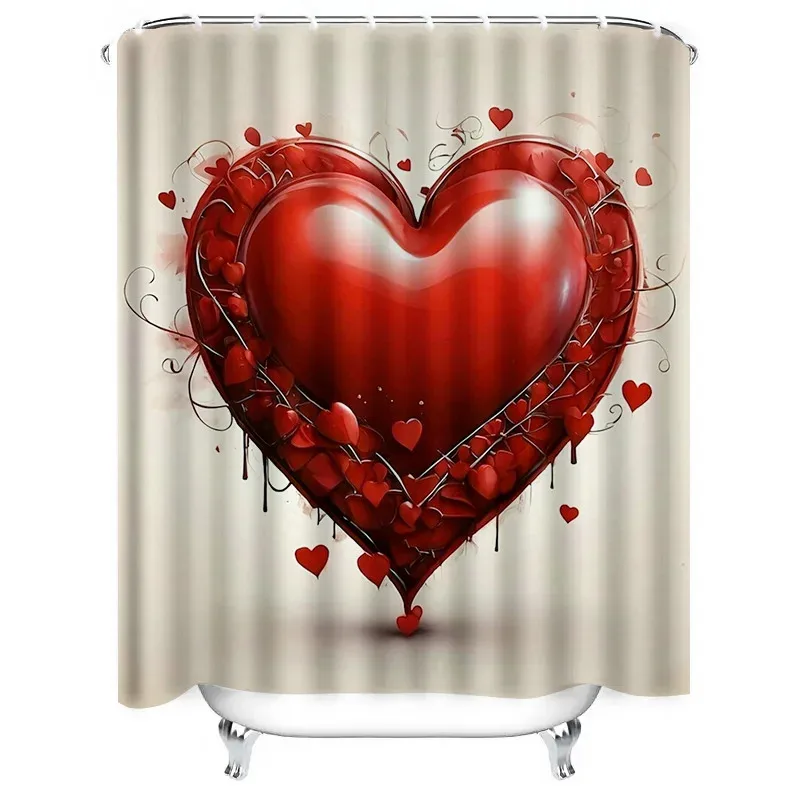 

LKX01Elegant Red Heart Artistic Waterproof Shower Curtain for Bathroom Decor, High-Quality Material and Easy to Clean2Hb$