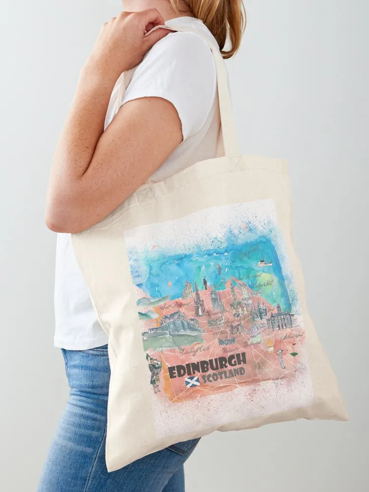 Edinburgh Scotland Travel Poster Favorite Map Tote Bag Canvas bags woman 2025 ecological bags shopping trolley bag
